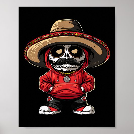 Cinco de Mayo Fiesta Mexico Skeleton Party Somber Poster (Voorkant)