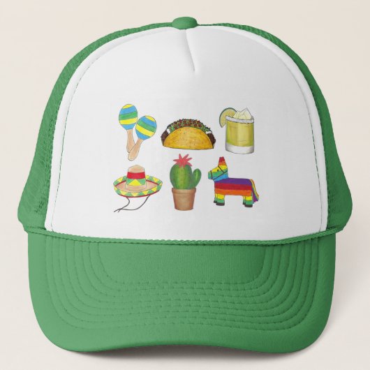 Cinco de Mayo Fiesta Pinata Taco Cactus Maracas Trucker Pet (Voorkant)