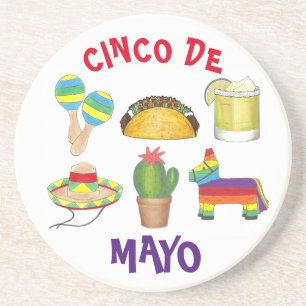 Cinco de Mayo Fiesta Pinata Taco Cactus Maracas Zandsteen Onderzetter