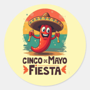 Cinco de Mayo Fiesta – pittig en leuk Mexicaans fe Ronde Sticker