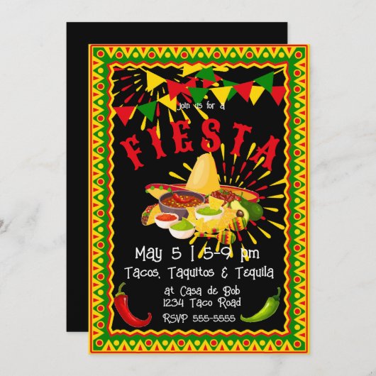 Cinco de Mayo Fiesta Salsa Invitation Kaart (Voorkant / Achterkant)
