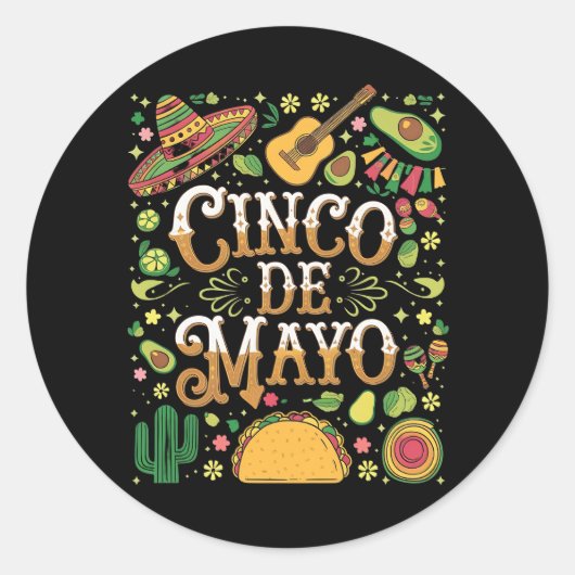 Cinco de Mayo Fiesta Schattigee partij Ronde Sticker (Voorkant)