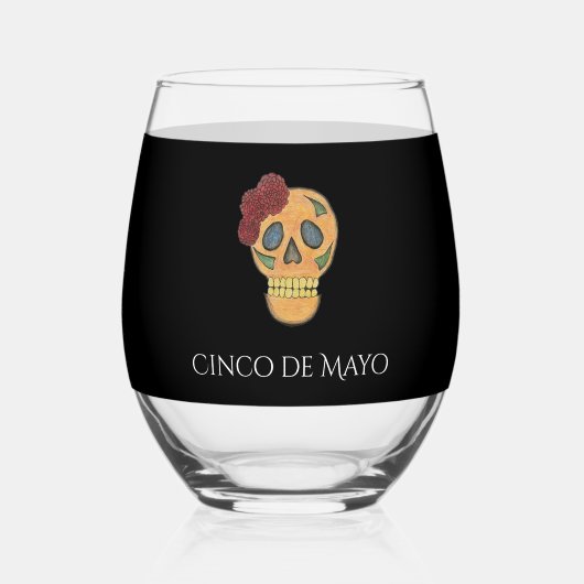 Cinco de Mayo Fiesta Suikerschedel Wijnglas Zonder Voet (Voorkant)