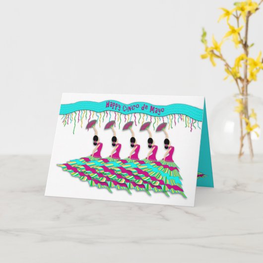 Cinco de Mayo, Flamenco Dancer Geïsoleerd op wit Kaart (Gele Bloem)