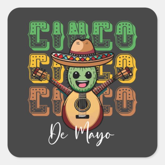 Cinco De Mayo Funny Mexican Cactus die gitaar spee Vierkante Sticker (Voorkant)