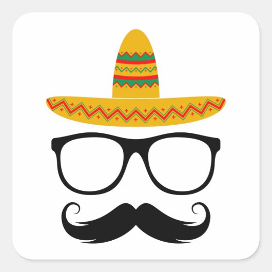 Cinco De Mayo Funny Party Sombrero Mustache Vierkante Sticker (Voorkant)