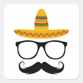 Cinco De Mayo Funny Party Sombrero Mustache Vierkante Sticker