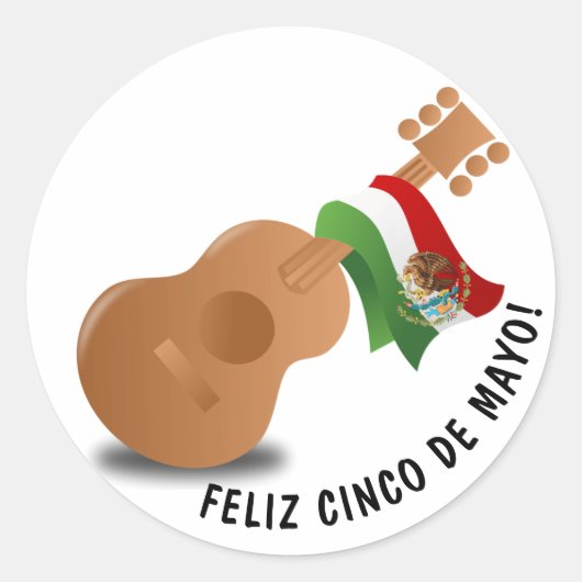 Cinco De Mayo Gitaar Ronde Sticker (Voorkant)