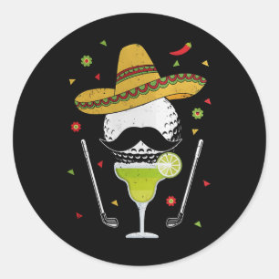 Cinco De Mayo Golf Jongen Met Sombrero En Margarit Ronde Sticker