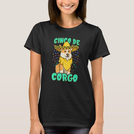 Cinco de Mayo Grappige Corgi Hond met een Poncho & T-shirt (Voorkant)