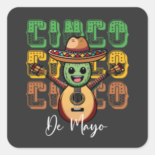 Cinco De Mayo Grappige Mexicaanse Cactus Gitaar s Vierkante Sticker