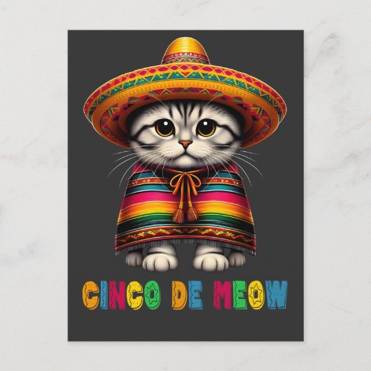 Cinco De Mayo Grappige Mexicaanse Kat Sombrero Meo Feestdagenkaart (Voorkant)