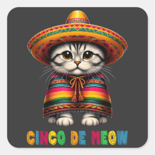 Cinco De Mayo Grappige Mexicaanse Kat Sombrero Meo Vierkante Sticker