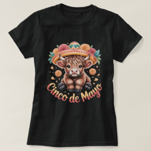 Cinco de Mayo Hoogland Koe Cute Bloem Sombrero Me T-shirt