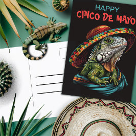 Cinco de Mayo Iguana Dragen Sombrero & Serape Briefkaart