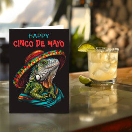 Cinco de Mayo Iguana Dragen Sombrero & Serape Feestdagen Kaart