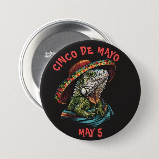 Cinco de Mayo Iguana Dragen Sombrero & Serape Ronde Button 7,6 Cm (Voorkant /achterkant)