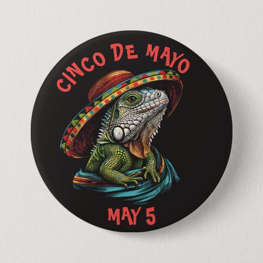 Cinco de Mayo Iguana Dragen Sombrero & Serape Ronde Button 7,6 Cm (Voorkant)