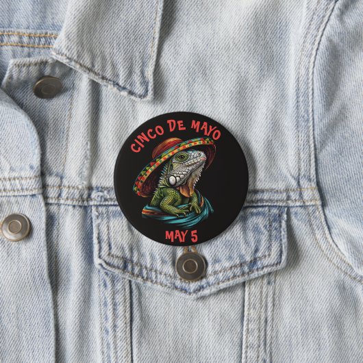 Cinco de Mayo Iguana Dragen Sombrero & Serape Ronde Button 7,6 Cm (In situ)