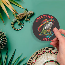 Cinco de Mayo Iguana Dragen Sombrero & Serape Ronde Sticker