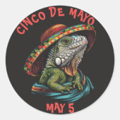 Cinco de Mayo Iguana Dragen Sombrero & Serape Ronde Sticker (Voorkant)