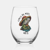 Cinco de Mayo Iguana Dragen Sombrero & Serape Wijnglas Zonder Voet (Voorkant)