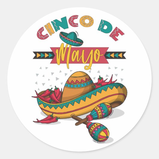 Cinco De Mayo Illustration, 1/2 Ronde Sticker (Voorkant)
