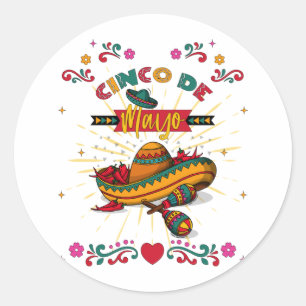Cinco De Mayo Illustration, 2/2 Ronde Sticker