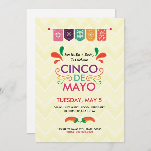 Cinco De Mayo Invitation flyer Kaart (Voorkant / Achterkant)