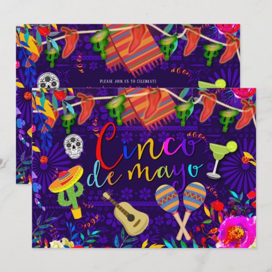 Cinco de Mayo Kleurrijke Viering Fiesta Party Kaart (Voorkant / Achterkant)