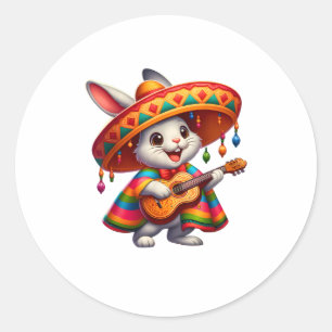 Cinco de Mayo Konijn met Mexicaanse Sombrero Manne Ronde Sticker