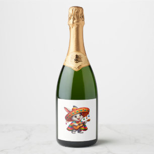 Cinco de Mayo Konijn met Mexicaanse Sombrero Manne Sparkling Wijnetiket