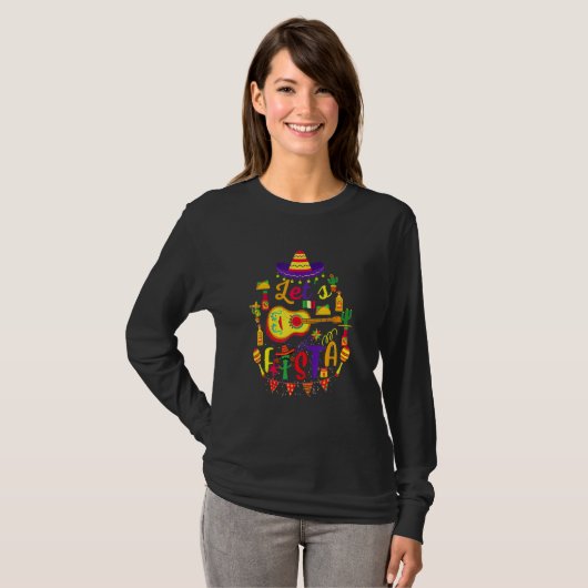 Cinco De Mayo Let's Fiesta Guitar Cactus Mexican H T-shirt (Voorkant volledig)