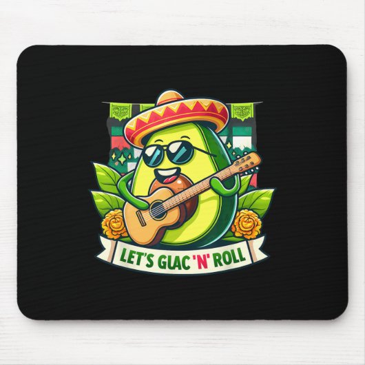 Cinco De Mayo Let's Guac n' Roll! Avocado Gitaris Muismat (Voorkant)