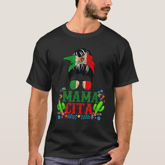 Cinco De Mayo Mama Messy Bun Glasses Bandana Ma L T-shirt (Voorkant)