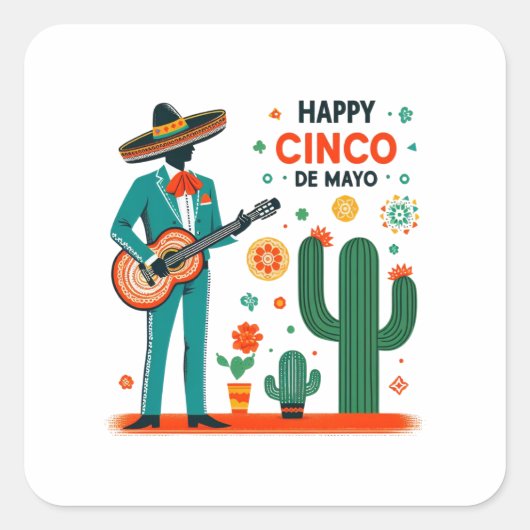 Cinco de mayo mariachi - Mexicaanse trots Vierkante Sticker (Voorkant)