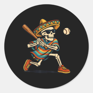 Cinco de Mayo Mariachi Skeleton Honkbal Mexicaans Ronde Sticker