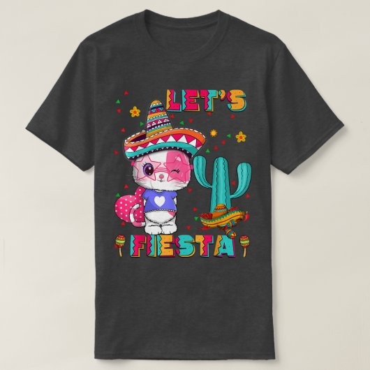 Cinco De Mayo Meow Lets Fiesta Meican Cactus Cute T-shirt (Design voorkant)