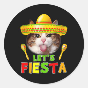 Cinco De Mayo Meow Lets Fiesta Mexican Cactus Cute Ronde Sticker