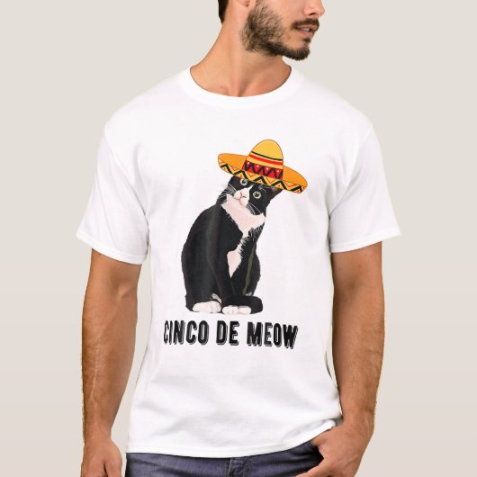Cinco De Mayo Meow Tuxedo Cat Sombrero Mexicaanse  T-shirt (Voorkant)
