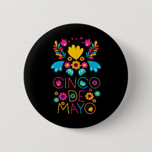 Cinco De Mayo Met Gitaar Bloemen Sombrero Maracas Ronde Button 5,7 Cm