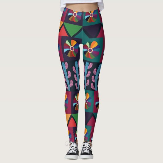 Cinco De Mayo Mexicaans Kunstpatroon Leggings (Voorkant)