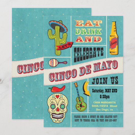 Cinco de Mayo Mexicaanse Fiesta Uitnodigingen (Voorkant / Achterkant)