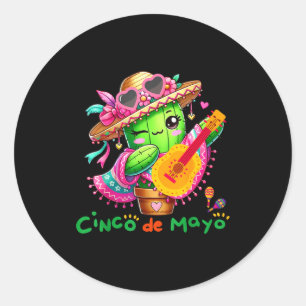 Cinco De Mayo Mexicaanse Gitaar Cactus Voor Mannen Ronde Sticker