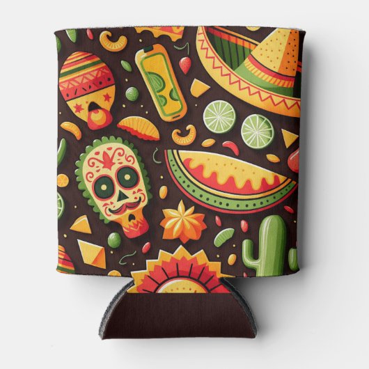 Cinco de Mayo Mexican bright scull cartoon pattern Blikjeskoeler (Voorkant)