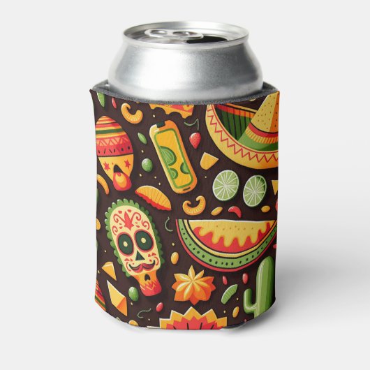 Cinco de Mayo Mexican bright scull cartoon pattern Blikjeskoeler (Blikje Achterkant)