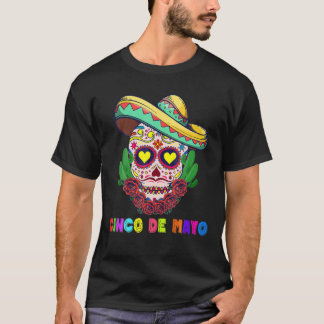 Cinco De Mayo Mexican Cross Sunbril Skull Musta T-shirt
