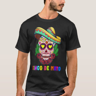 Cinco De Mayo Mexican Cross Sunbril Skull Musta T-shirt