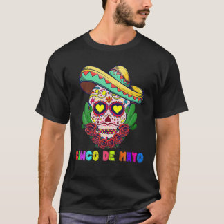 Cinco De Mayo Mexican Cross Sunbril Skull Musta T-shirt