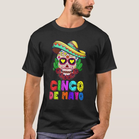 Cinco De Mayo Mexican Cross Sunglasses Skull Musta T-shirt (Voorkant)